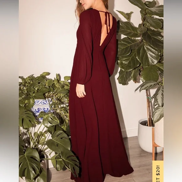 Burgundy Long Sleeve Maxi Dress | Womens | Medium (Available in 2X, L) | 100% Polyester | Lulus